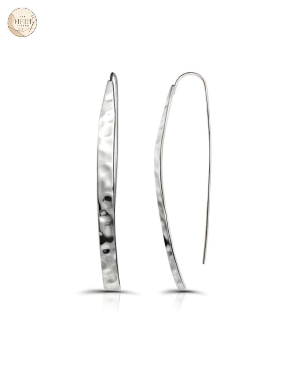 Sterling Silver Hammered Long Flat Bar Threader Drop Earrings for Women